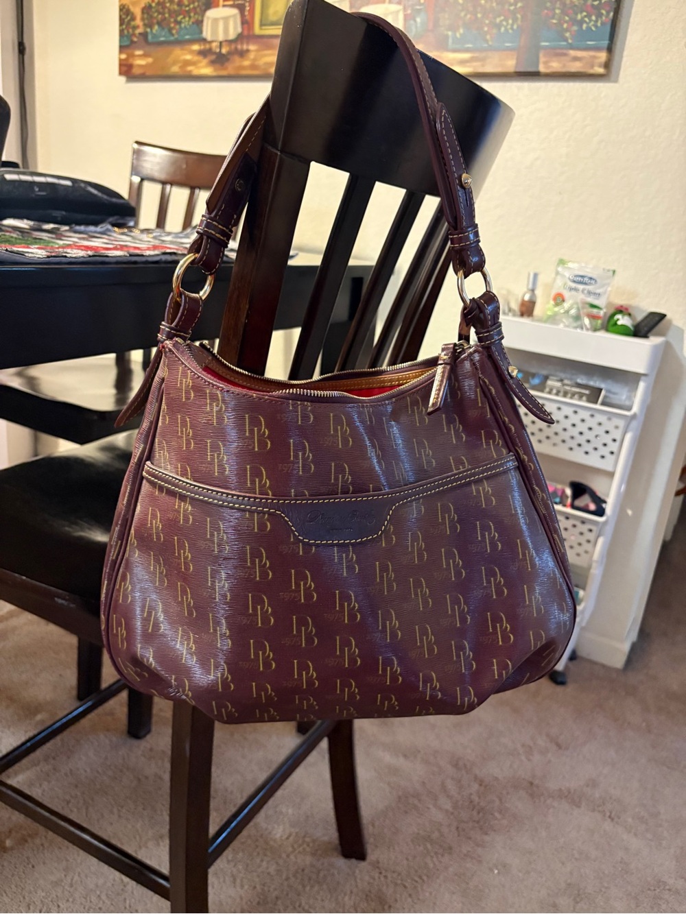 Dooney & Bourke Burgundy Monogram Leather Shoulder Bag